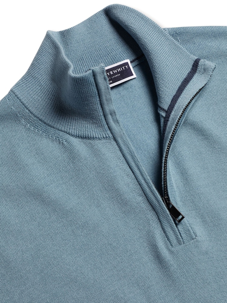 Charles Tyrwhitt Green Merino Zip Neck Jumper - Image 4 of 5
