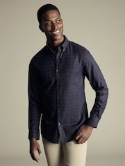Charles Tyrwhitt Blue Slim Fit Check Non Iron Twill 100% Cotton Shirt - Image 1 of 7