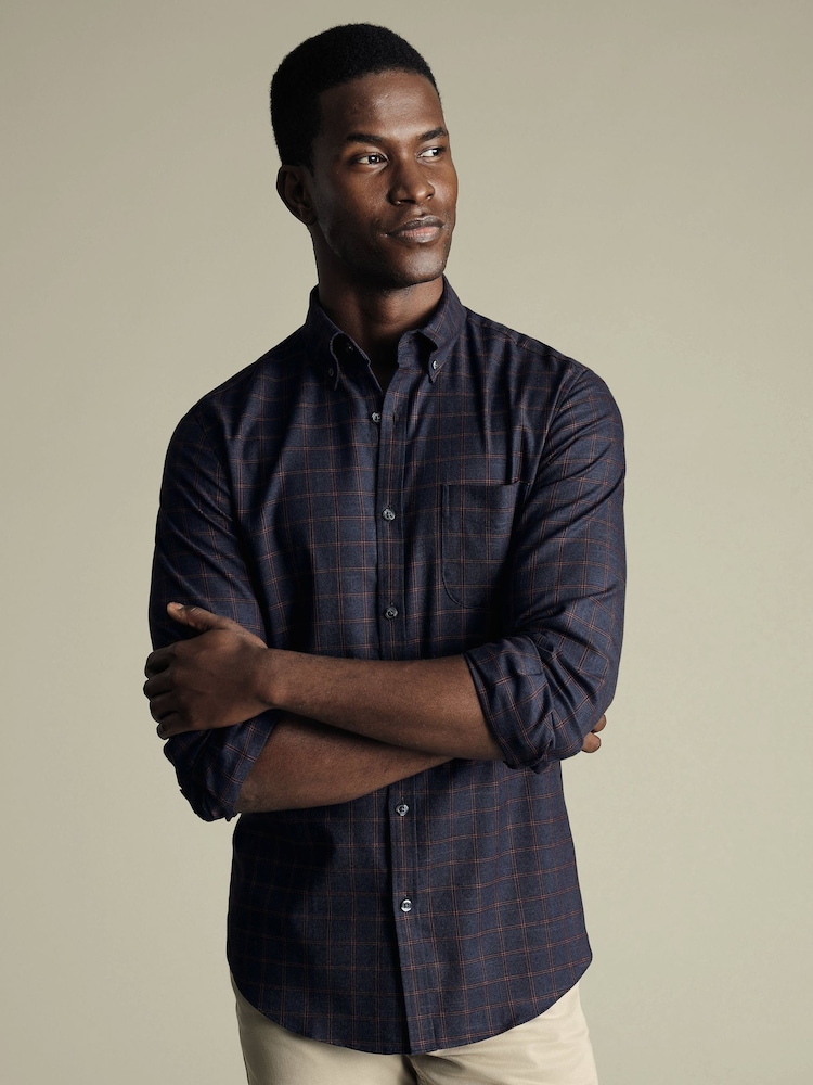 Charles Tyrwhitt Blue Slim Fit Check Non Iron Twill 100% Cotton Shirt - Image 2 of 7