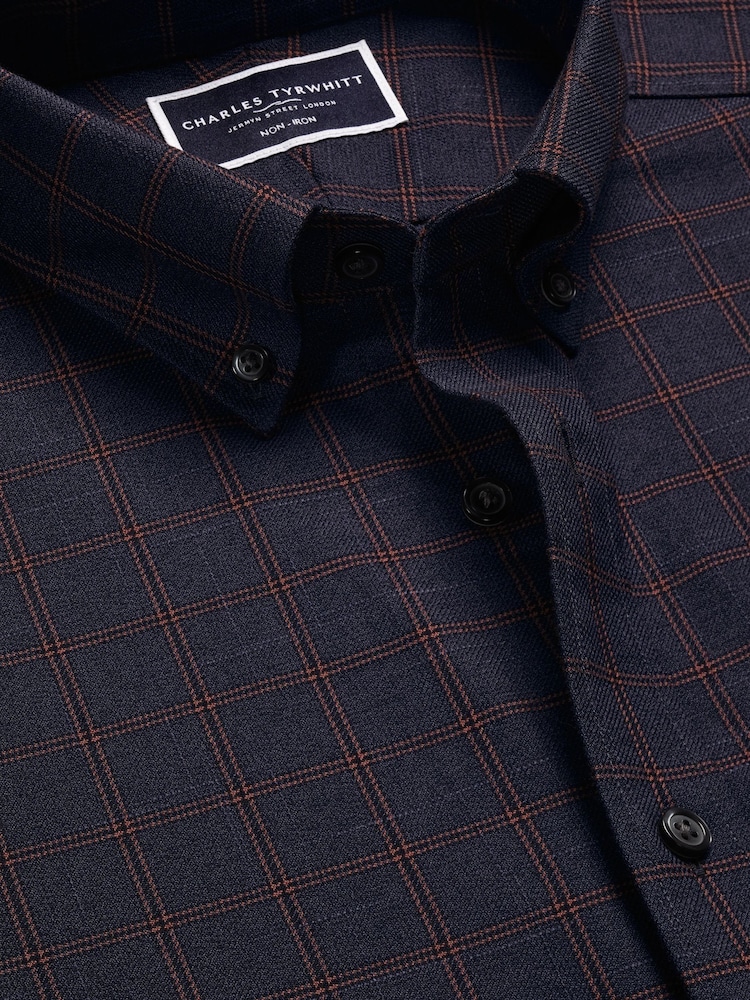 Charles Tyrwhitt Blue Slim Fit Check Non Iron Twill 100% Cotton Shirt - Image 6 of 7