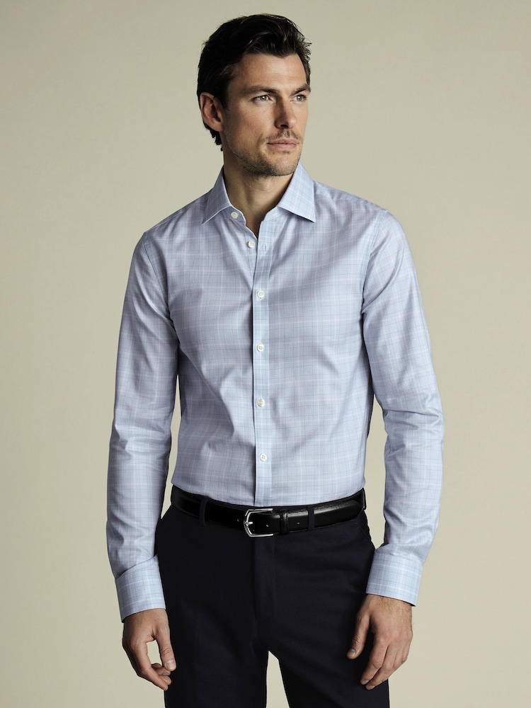 Charles Tyrwhitt Blue Slim Fit Egyptian 100% Cotton Windowpane Check Shirt - Image 1 of 6