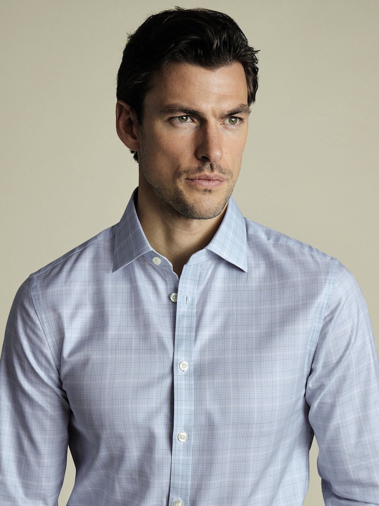 Charles Tyrwhitt Blue Slim Fit Egyptian 100% Cotton Windowpane Check Shirt - Image 2 of 6