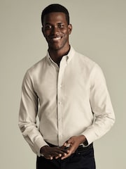 Charles Tyrwhitt Natural Slim Fit Plain Brushed 100% Cotton Twill Shirt - Image 1 of 7