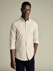 Charles Tyrwhitt Natural Slim Fit Plain Brushed 100% Cotton Twill Shirt - Image 2 of 7