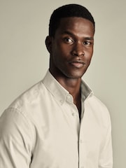 Charles Tyrwhitt Natural Slim Fit Plain Brushed 100% Cotton Twill Shirt - Image 3 of 7
