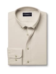 Charles Tyrwhitt Natural Slim Fit Plain Brushed 100% Cotton Twill Shirt - Image 5 of 7