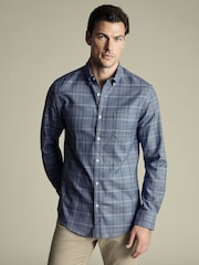 Charles Tyrwhitt Blue Slim Fit Check Non Iron Twill 100% Cotton Shirt - Image 1 of 7