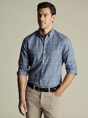 Charles Tyrwhitt Blue Slim Fit Check Non Iron Twill 100% Cotton Shirt - Image 2 of 7