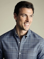 Charles Tyrwhitt Blue Slim Fit Check Non Iron Twill 100% Cotton Shirt - Image 3 of 7