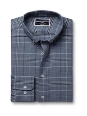 Charles Tyrwhitt Blue Slim Fit Check Non Iron Twill 100% Cotton Shirt - Image 5 of 7