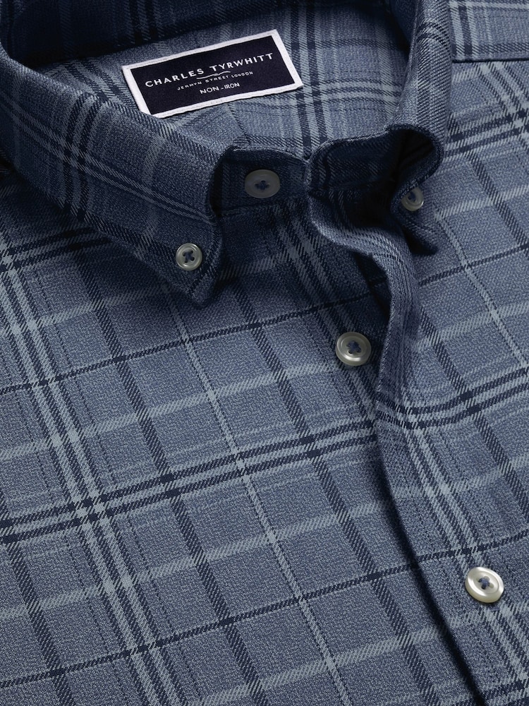 Charles Tyrwhitt Blue Slim Fit Check Non Iron Twill 100% Cotton Shirt - Image 7 of 7