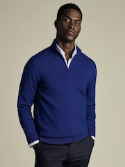 Charles Tyrwhitt Blue Merino Zip Neck Jumper - Image 1 of 5