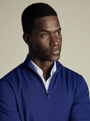 Charles Tyrwhitt Blue Merino Zip Neck Jumper - Image 2 of 5