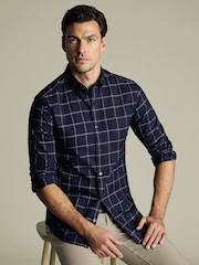 Charles Tyrwhitt Blue Slim Fit Check Non Iron Twill 100% Cotton Shirt - Image 1 of 7