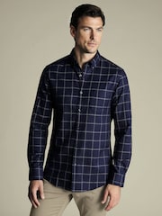Charles Tyrwhitt Blue Slim Fit Check Non Iron Twill 100% Cotton Shirt - Image 2 of 7