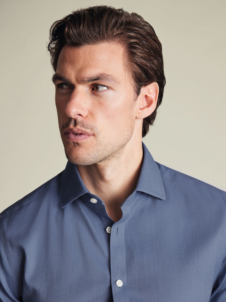 Charles Tyrwhitt Blue Slim Fit Cutaway Collar Non Iron Twill 100% Cotton Shirt - Image 2 of 6