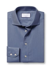 Charles Tyrwhitt Blue Slim Fit Cutaway Collar Non Iron Twill 100% Cotton Shirt - Image 4 of 6