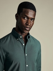 Charles Tyrwhitt Green Extra Slim Fit Plain Button Down Stretch Washed 100% Cotton Oxford Shirt - Image 3 of 7