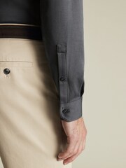 Charles Tyrwhitt Grey Plain Long Sleeve Jersey Smart 100% Cotton Polo Shirt - Image 3 of 6