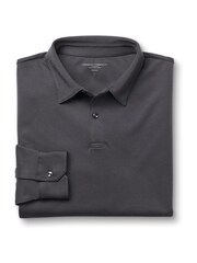 Charles Tyrwhitt Grey Plain Long Sleeve Jersey Smart 100% Cotton Polo Shirt - Image 4 of 6