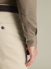 Charles Tyrwhitt Brown Plain Long Sleeve Jersey Smart 100% Cotton Polo Shirt - Image 2 of 5