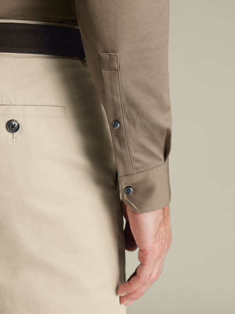 Charles Tyrwhitt Brown Plain Long Sleeve Jersey Smart 100% Cotton Polo Shirt - Image 2 of 5