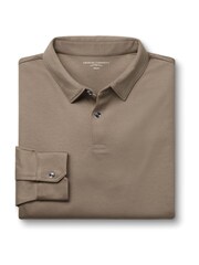 Charles Tyrwhitt Brown Plain Long Sleeve Jersey Smart 100% Cotton Polo Shirt - Image 3 of 5