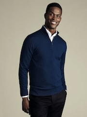 Charles Tyrwhitt Blue Merino Zip Neck Jumper - Image 1 of 5
