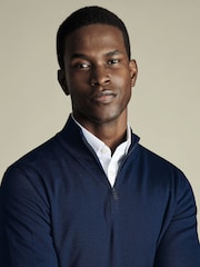 Charles Tyrwhitt Blue Merino Zip Neck Jumper - Image 2 of 5