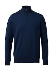 Charles Tyrwhitt Blue Merino Zip Neck Jumper - Image 3 of 5