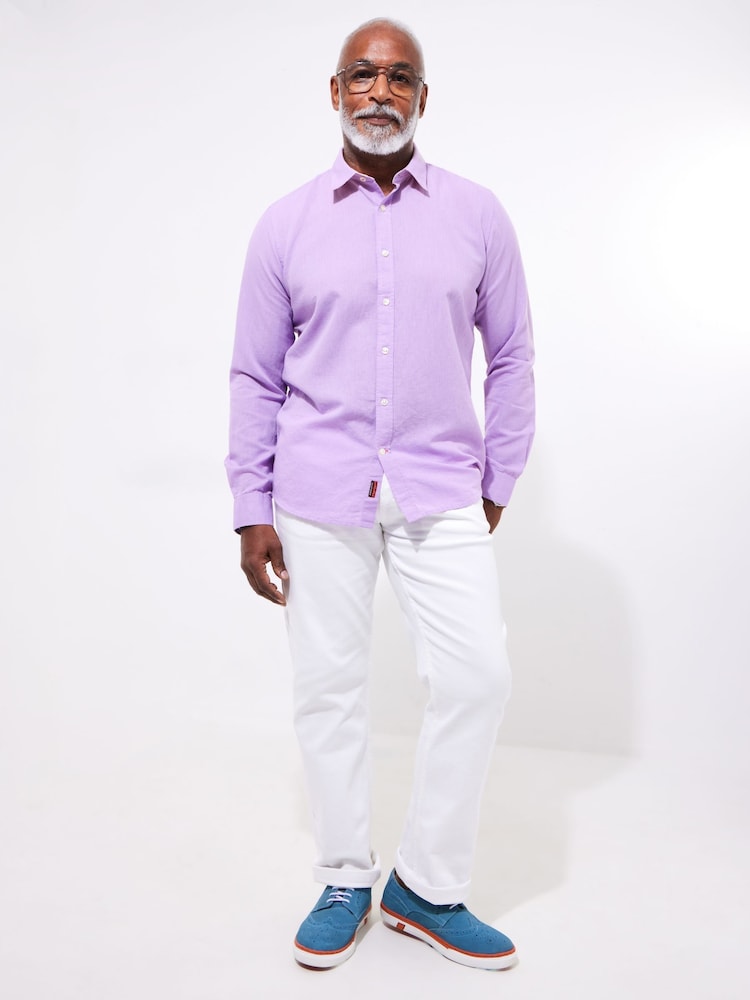 Joe Browns Purple Linen Blend Long Sleeve Shirt - Image 2 of 5