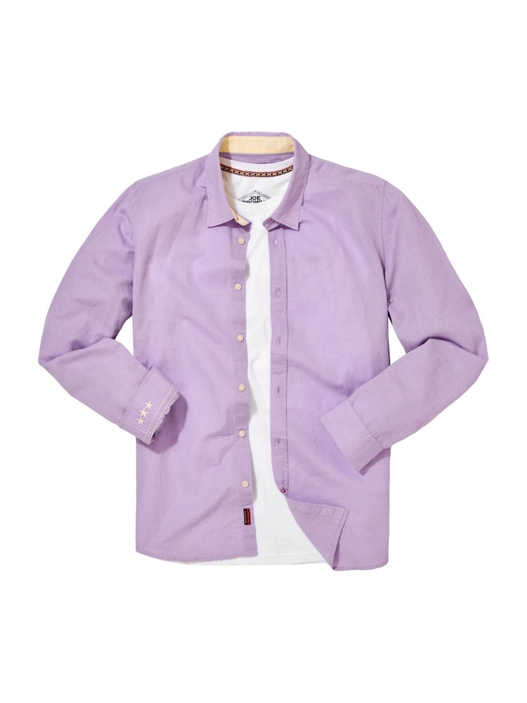 Joe Browns Purple Linen Blend Long Sleeve Shirt - Image 5 of 5