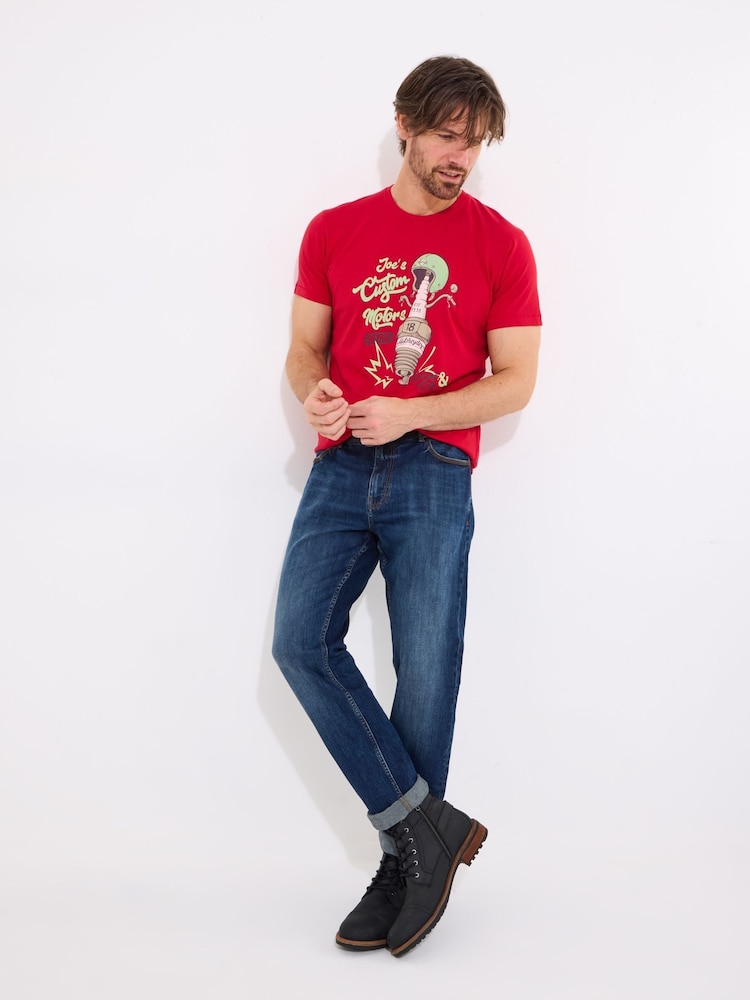 Joe Browns Red Motors Helmet and Engine Graphic 100% Cotton T-Shirt - Image 2 of 5 Joe Browns Red Motors Helmet and Engine Graphic 100% Cotton T-Shirt - Image 2 of 5