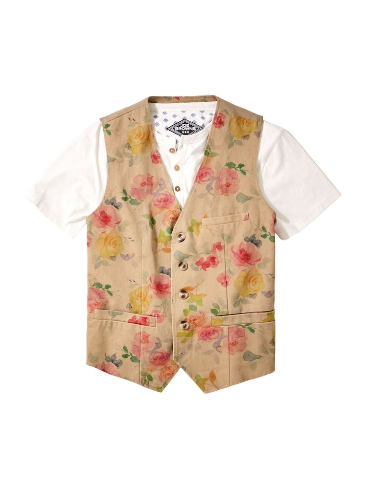 Joe Browns Brown Limited Edition Watercolour Floral Print Waistcoat - Image 7 of 7