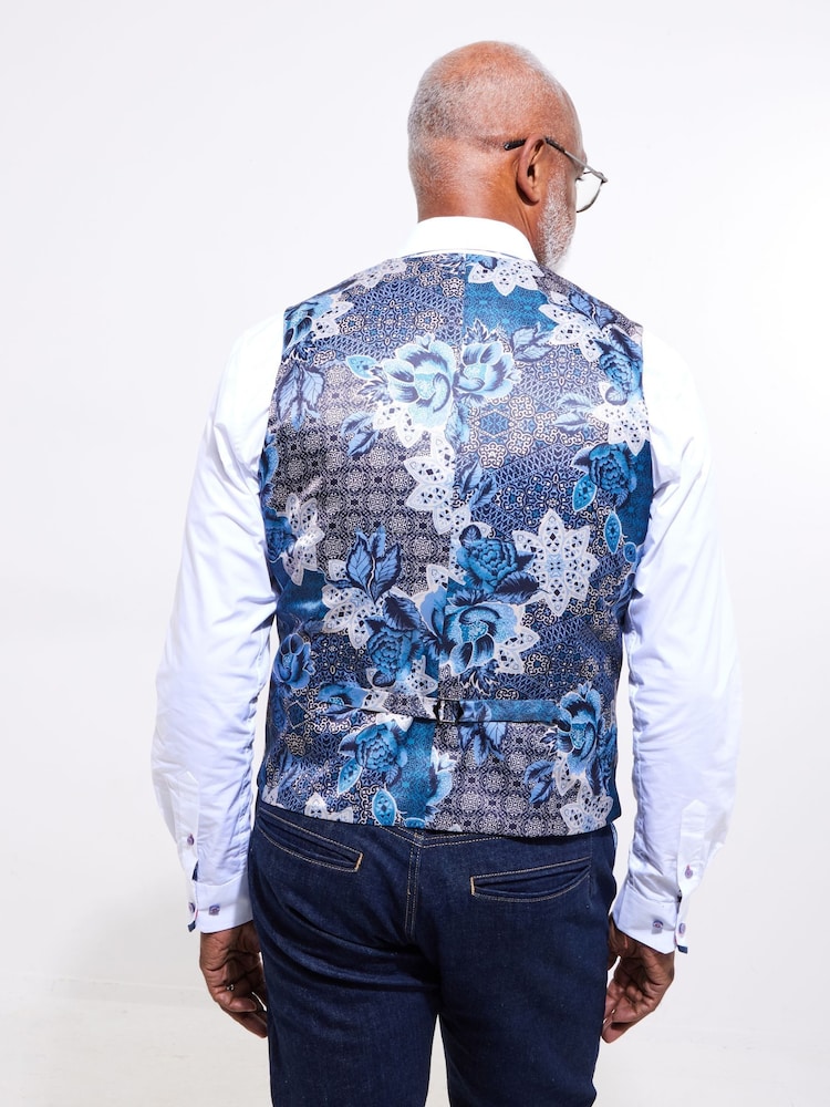 Joe Browns Blue Linen Blend Houndstooth Waistcoat - Image 3 of 5
