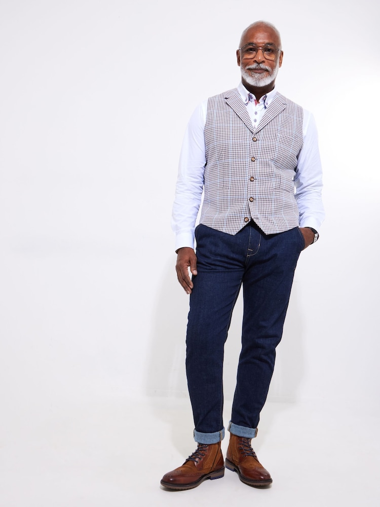 Joe Browns Blue Linen Blend Houndstooth Waistcoat - Image 4 of 5