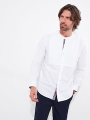 Joe Browns White Pintuck Grandad Collar Long Sleeve 100% Cotton Shirt - Image 1 of 5