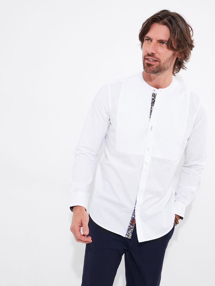 Joe Browns White Pintuck Grandad Collar Long Sleeve 100% Cotton Shirt - Image 1 of 5