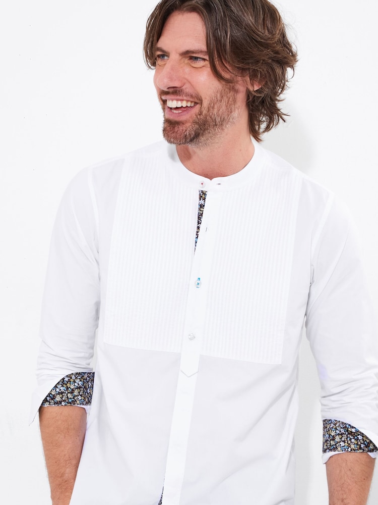 Joe Browns White Pintuck Grandad Collar Long Sleeve 100% Cotton Shirt - Image 3 of 5