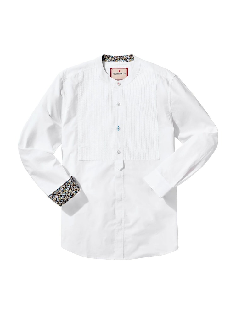 Joe Browns White Pintuck Grandad Collar Long Sleeve 100% Cotton Shirt - Image 5 of 5
