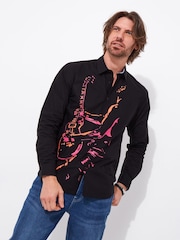 Joe Browns Black Music Man Print Long Sleeve 100% Cotton Shirt - Image 1 of 5