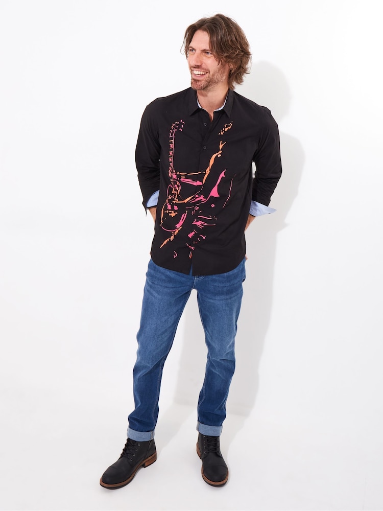 Joe Browns Black Music Man Print Long Sleeve 100% Cotton Shirt - Image 2 of 5
