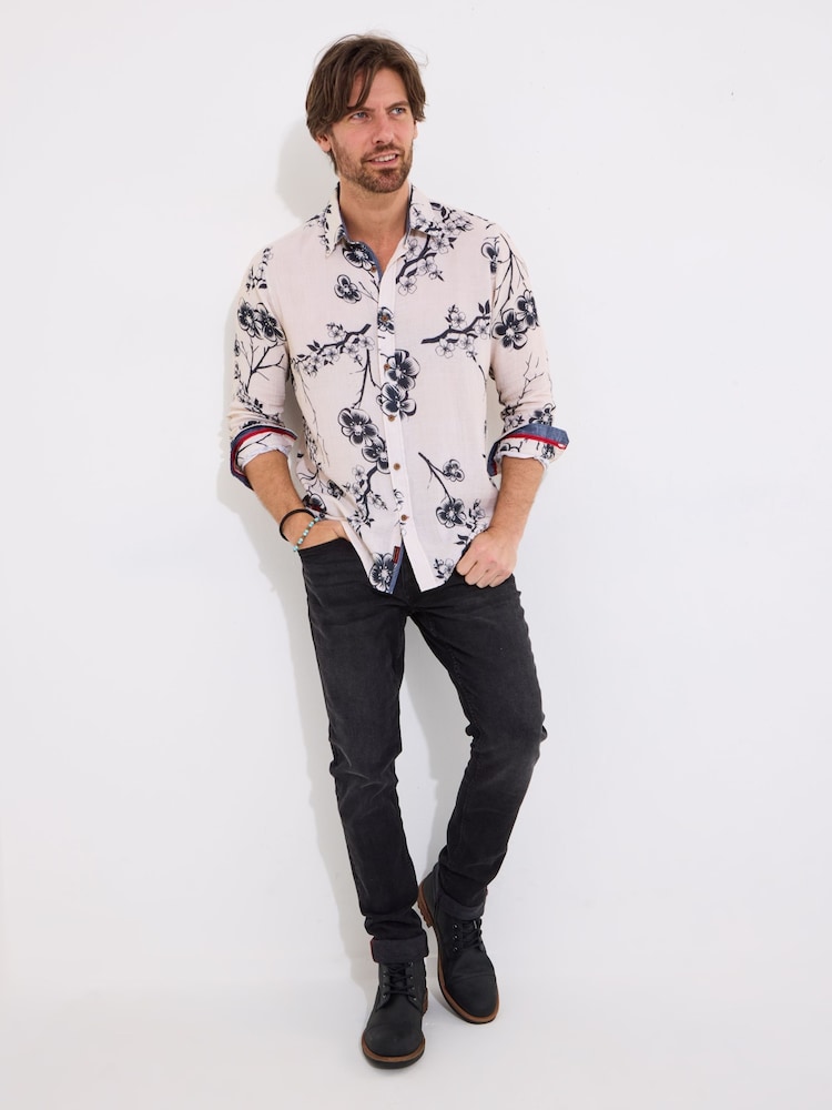 Joe Browns Pink Japanese-Inspired Floral Print Long Sleeve 100% Cotton Shirt - Image 2 of 5