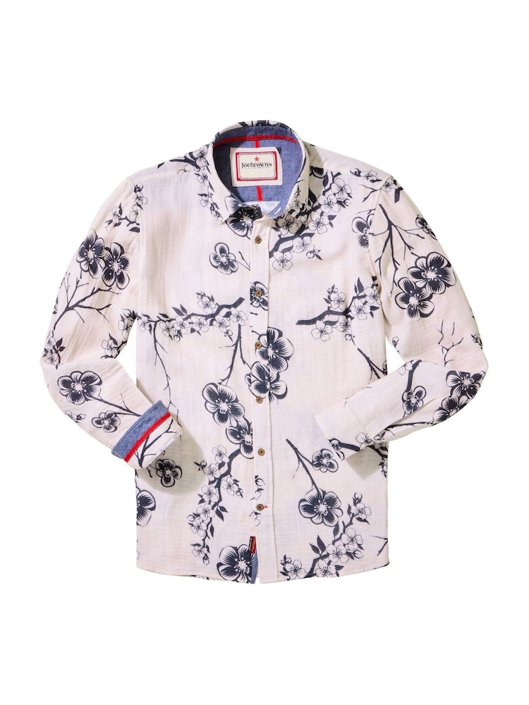 Joe Browns Pink Japanese-Inspired Floral Print Long Sleeve 100% Cotton Shirt - Image 5 of 5