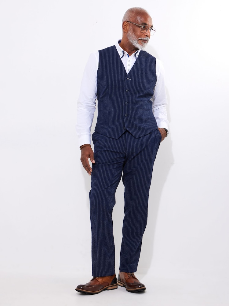 Joe Browns Blue Pinstripe Seersucker Suit Trousers - Image 2 of 5