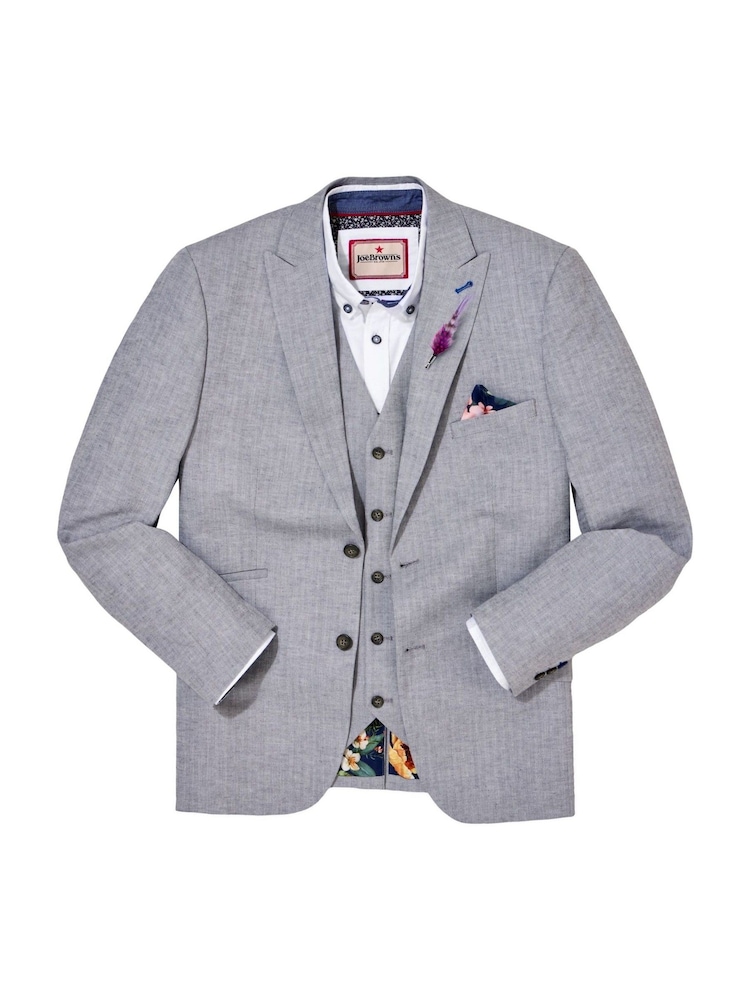 Joe Browns Grey Herringbone Linen Blend Blazer - Image 7 of 7