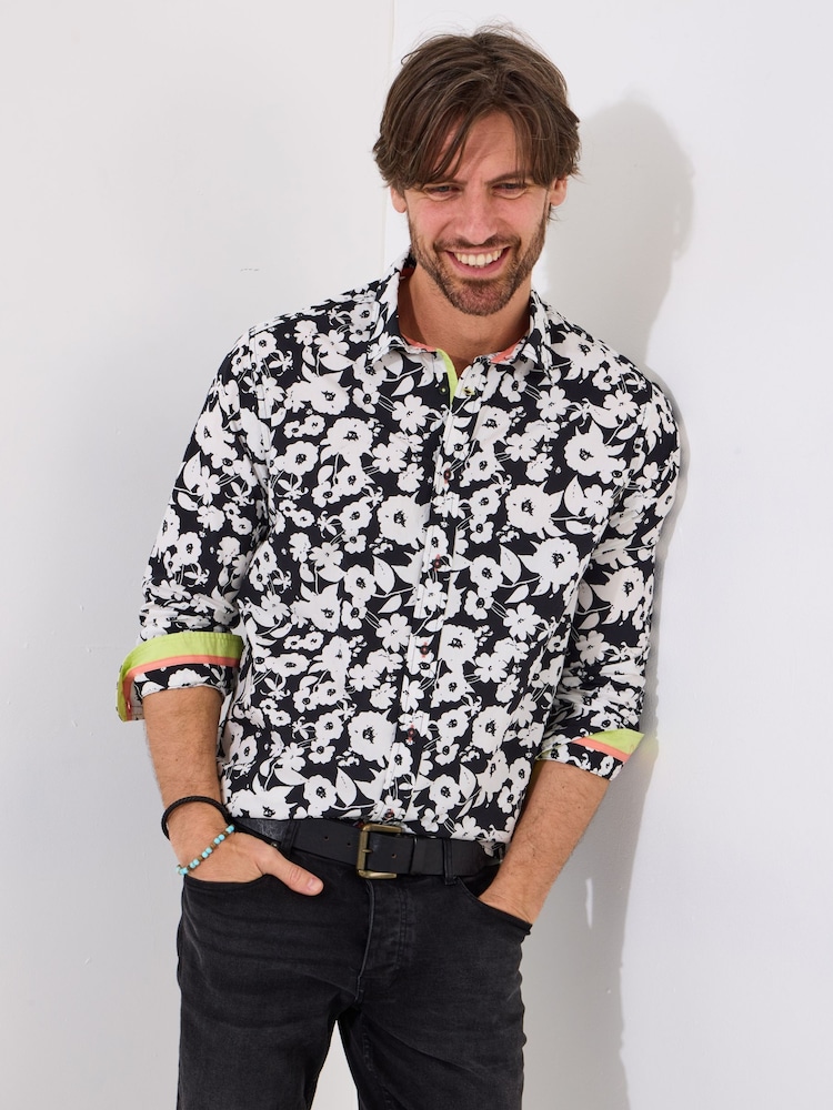 Joe Browns Black Floral Print Long Sleeve 100% Cotton Shirt - Image 1 of 5