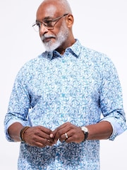 Joe Browns Blue Paisley Print Long Sleeve 100% Cotton Shirt - Image 1 of 5