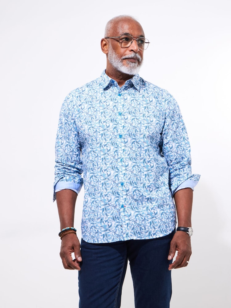 Joe Browns Blue Paisley Print Long Sleeve 100% Cotton Shirt - Image 2 of 5