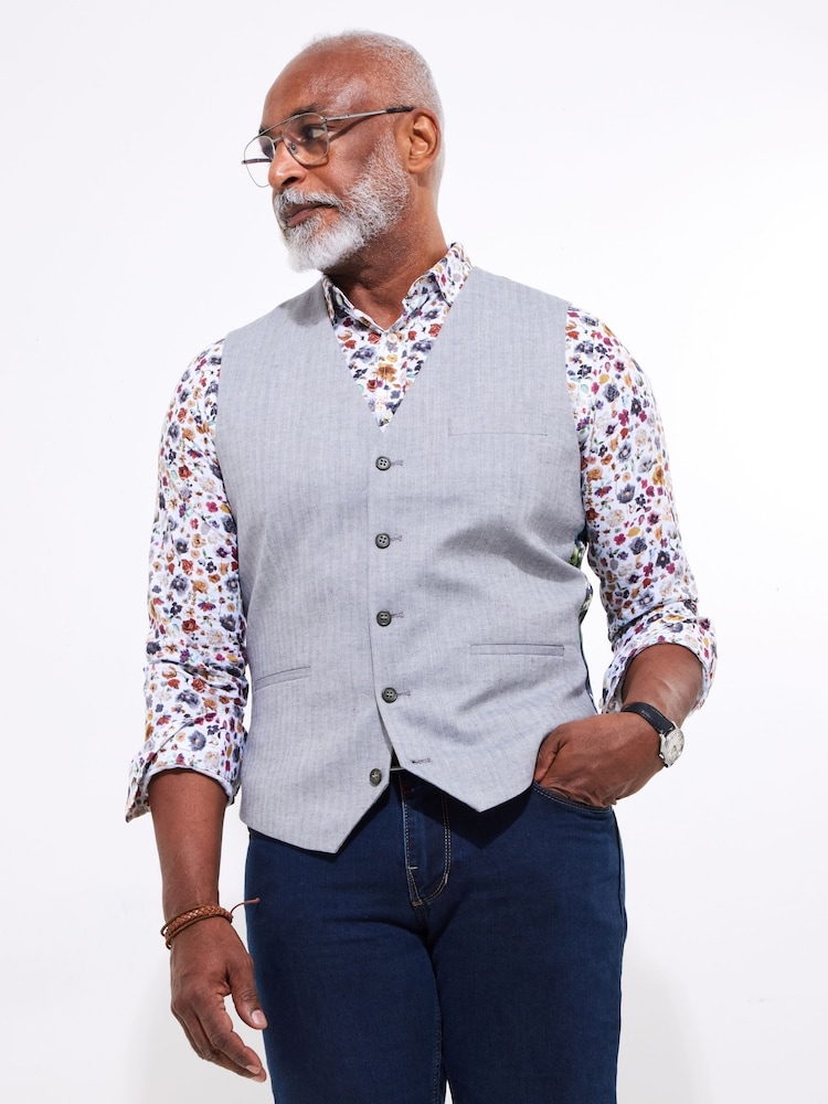 Joe Browns Grey Herringbone Linen Blend Waistcoat - Image 1 of 7 Joe Browns Grey Herringbone Linen Blend Waistcoat - Image 1 of 7